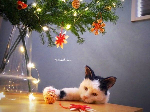 猫の羊毛フェルト作品