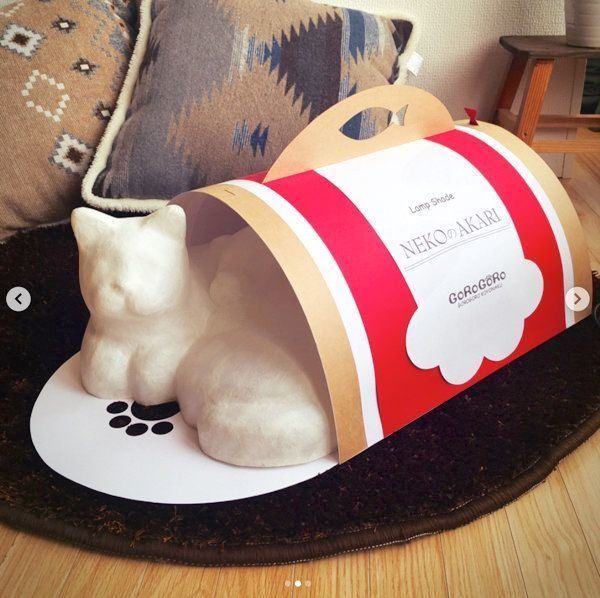 和紙猫のランプシェード