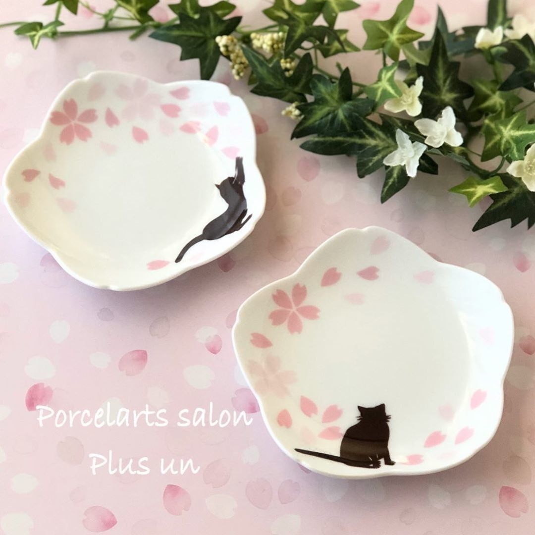 桜と猫の小皿