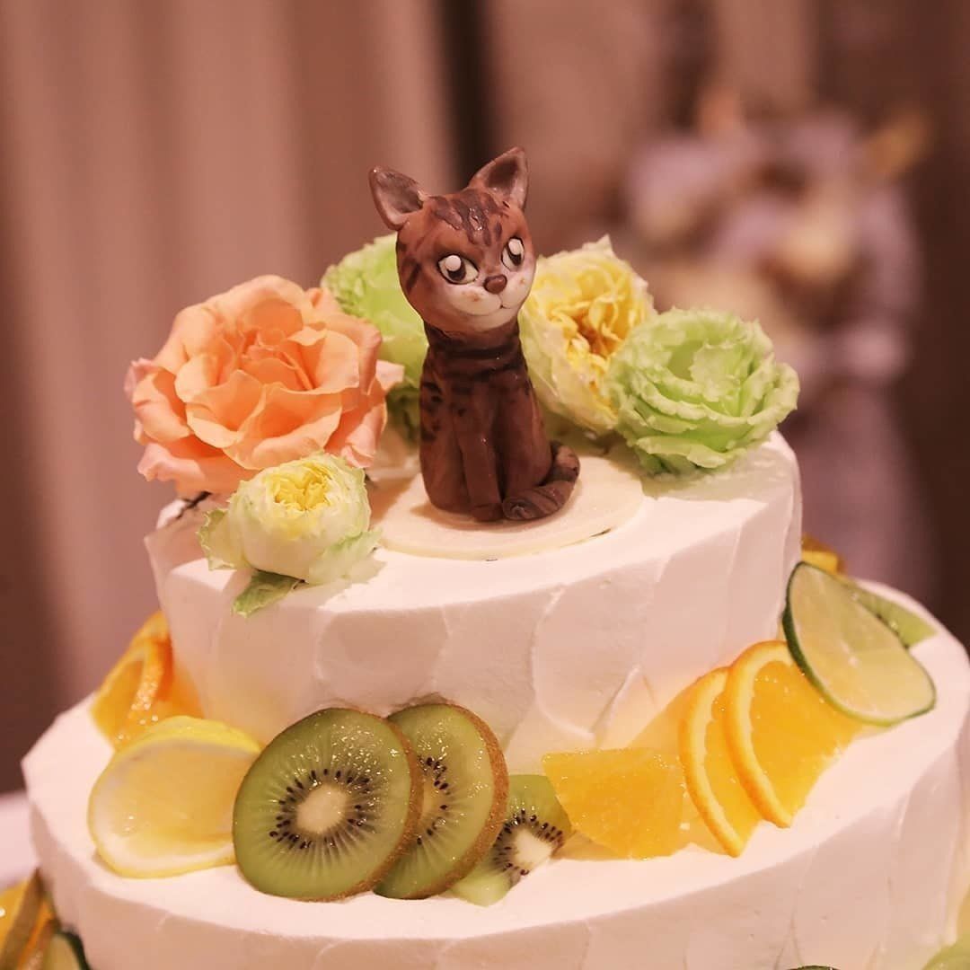愛猫が鎮座するウェディングケーキ