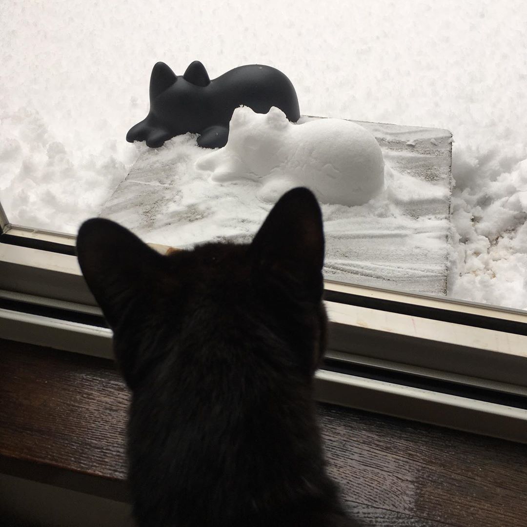 雪で作った猫シルエット