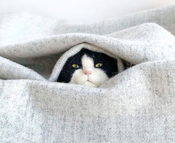 麻子さんの猫の羊毛フェルト作品