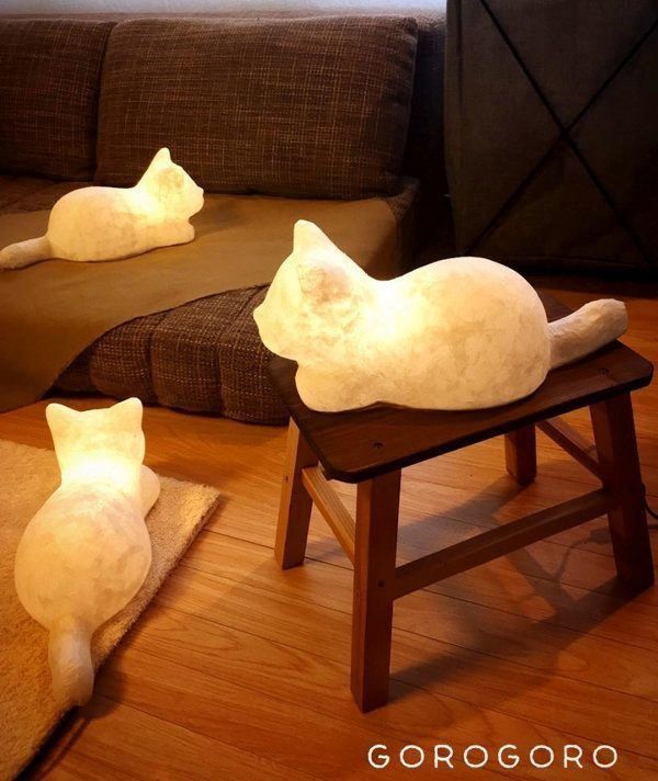 和紙猫のランプシェード