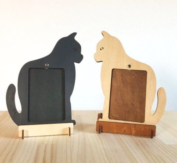 猫モチーフの木製インテリア作品