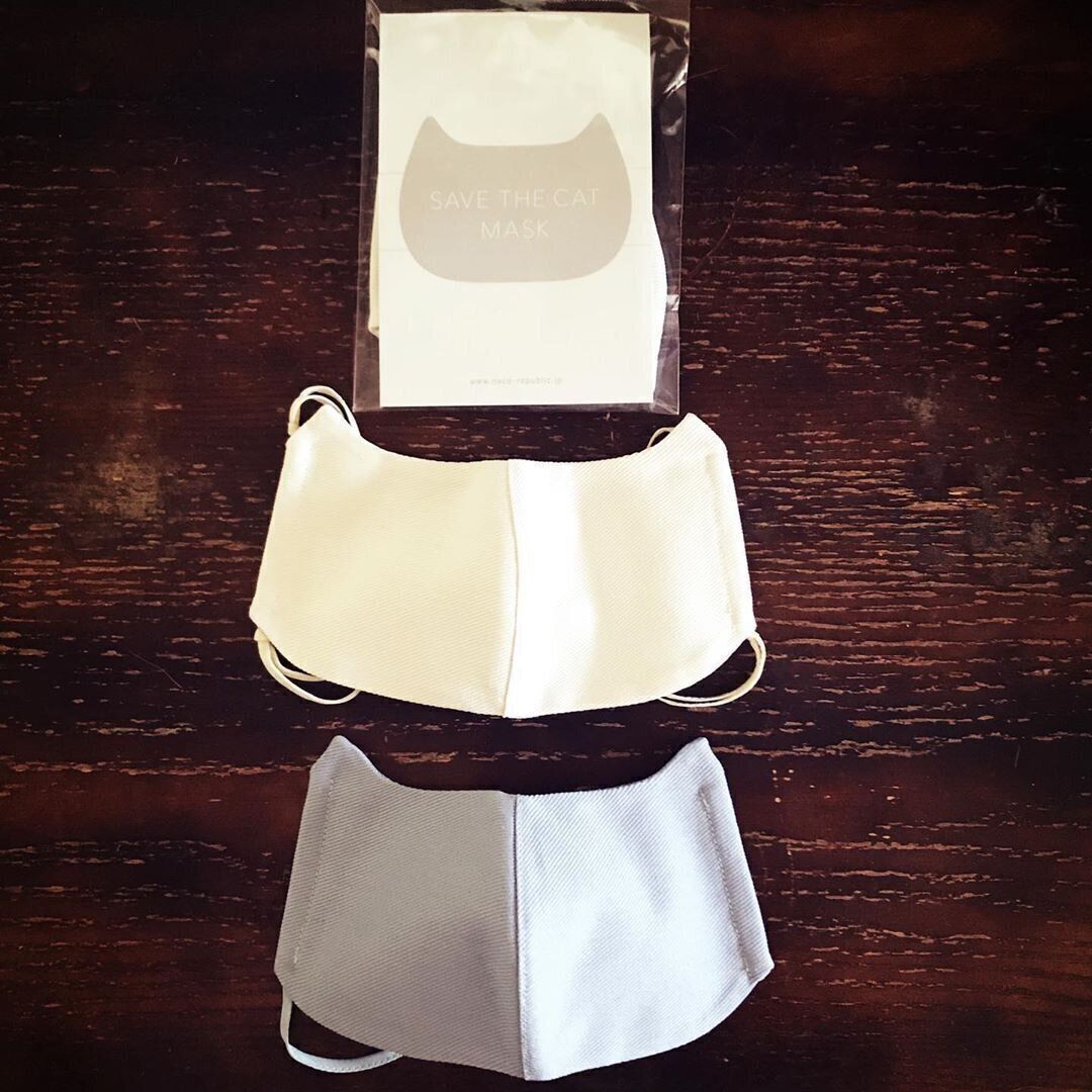 ネコリパ　白・グレー　猫マスク