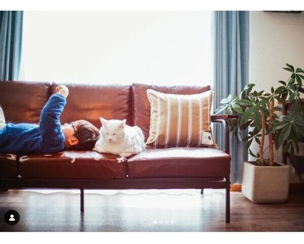 まったりするブランくんと息子さん