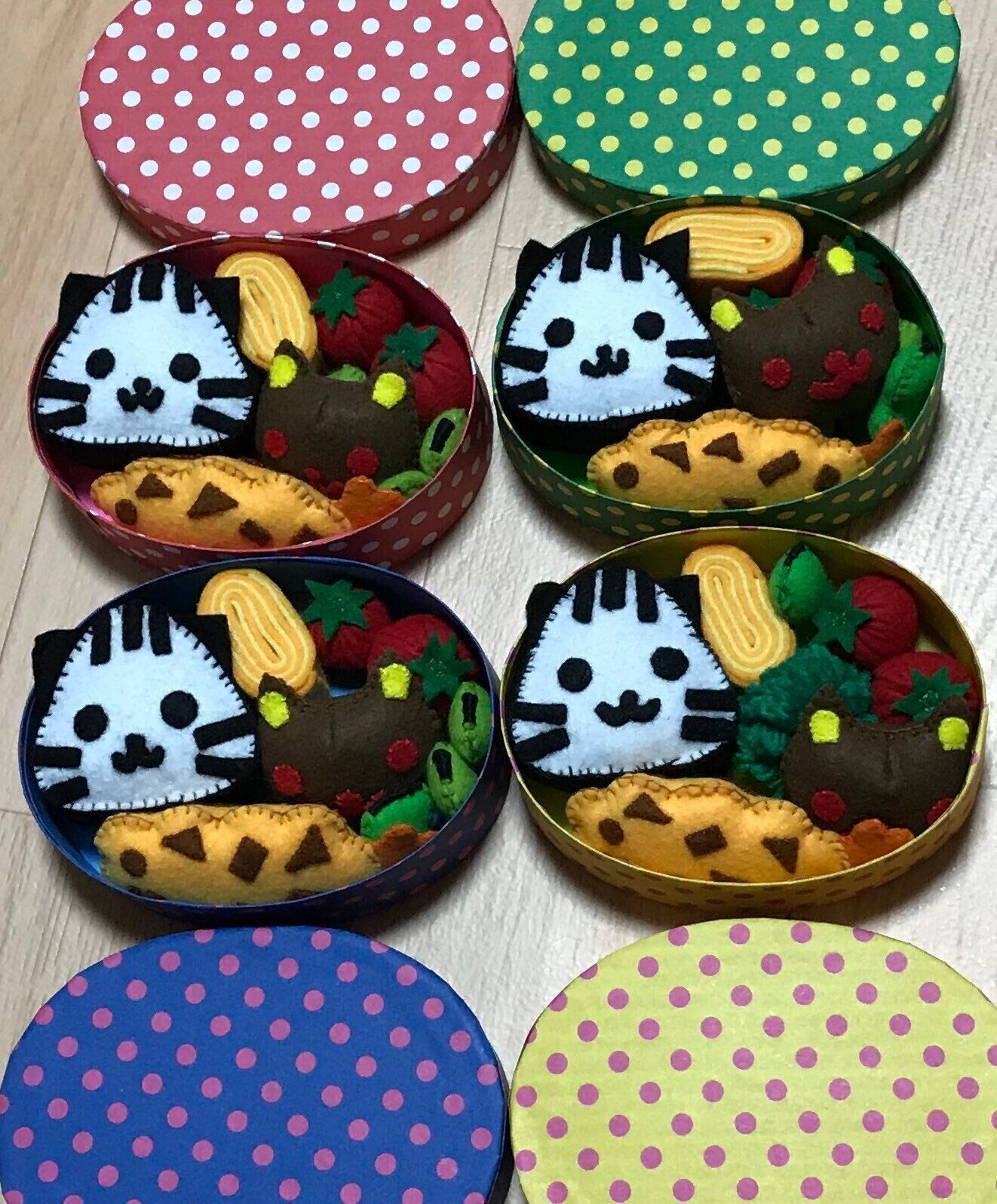 フェルトで作った猫モチーフのデコ弁