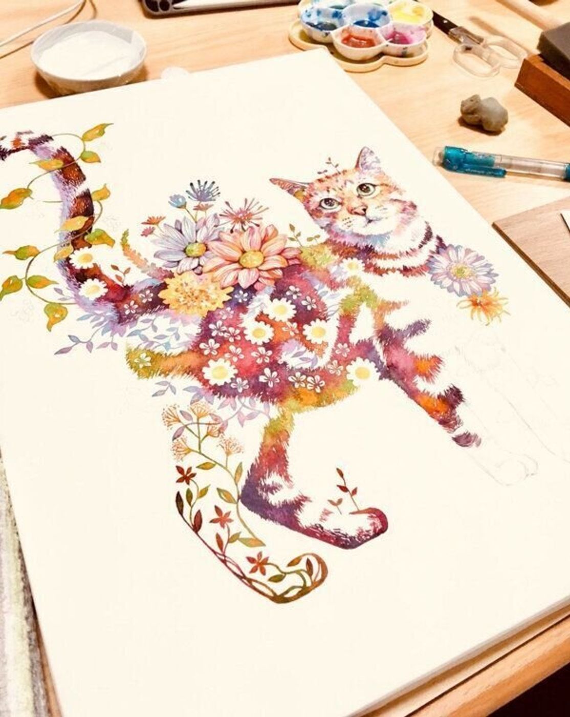 絶賛の声が続出 花や植物をコラージュした 猫の水彩画 作品に引き込まれる ねこのきもちweb Magazine 絶賛の声が続出 花や植物をコラージュした 猫の水彩画 作品に引き込まれる ねこのきもちweb Magazine