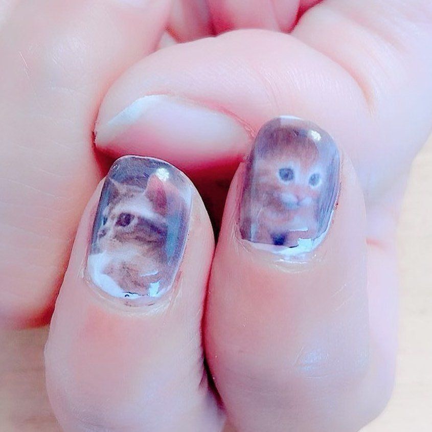 ネイルプリンターで描いた猫ネイル