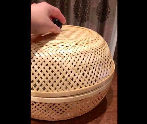 蓋がついた大きなカゴ