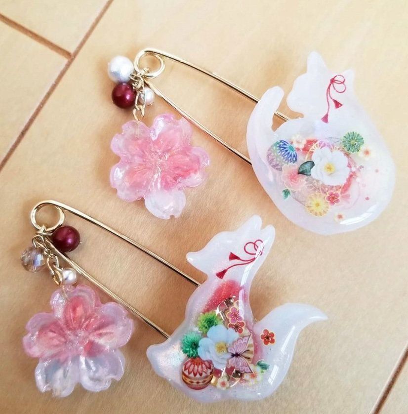 桜と猫のストールピン