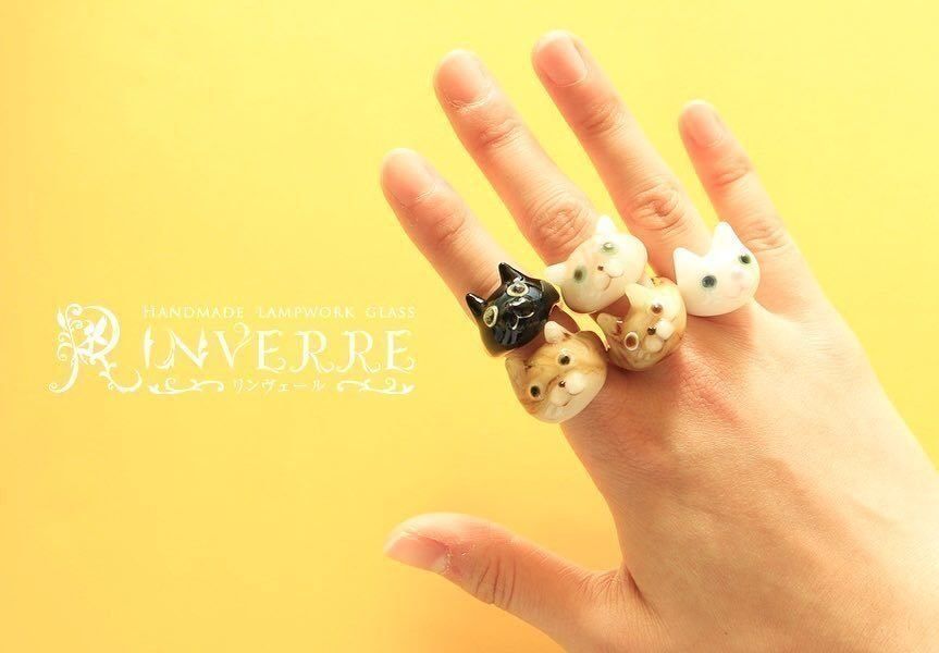 ガラスの猫リング