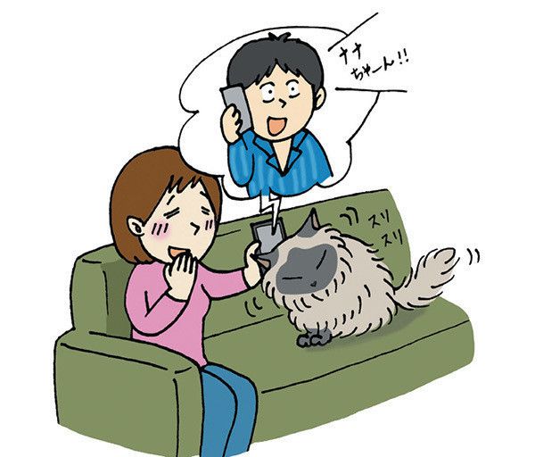 電話にスリスリする猫