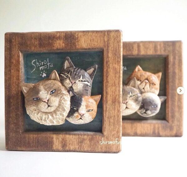 しろもふさんの木彫り猫作品