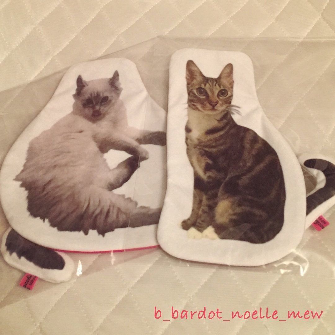 猫全身プリントのポーチ2つ