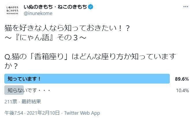 猫の「香箱座り」についてのアンケート