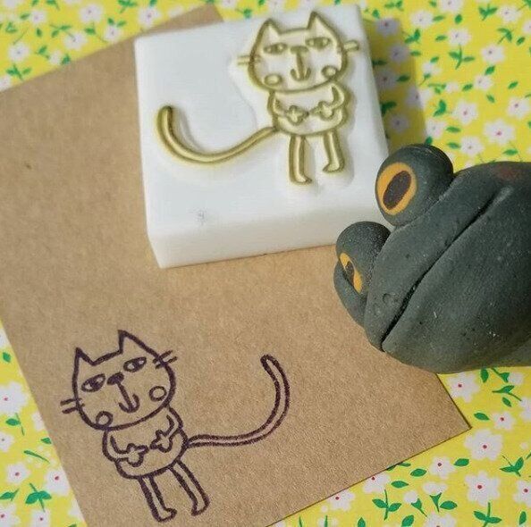 モジモジ猫の消しゴムはんこ