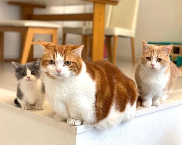 仲良くごはんを待つコスケくん、コマちゃん、ココタくん