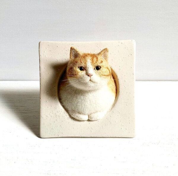 麻子さんの猫の羊毛フェルト作品