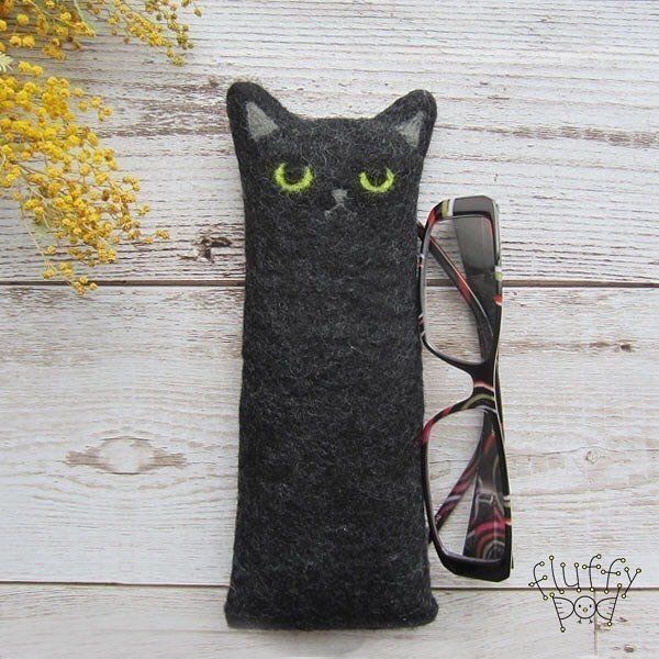 眼鏡ケース 羊毛フェルト 黒猫