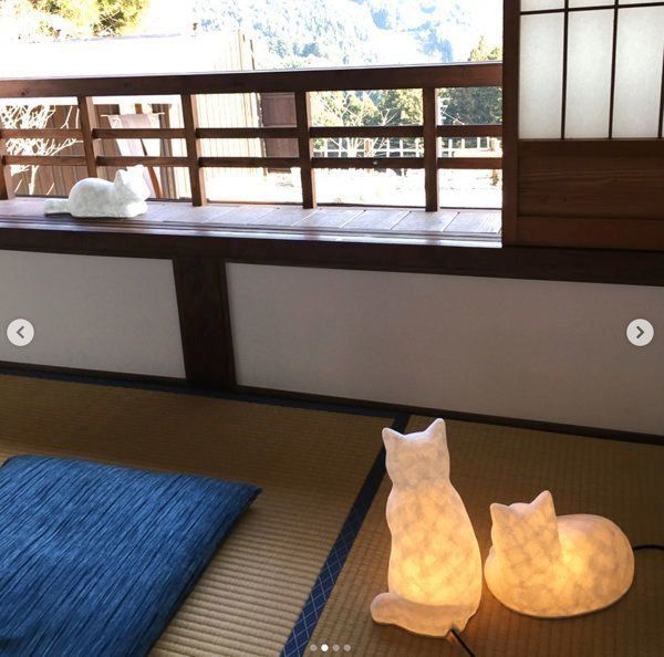和紙猫のランプシェード