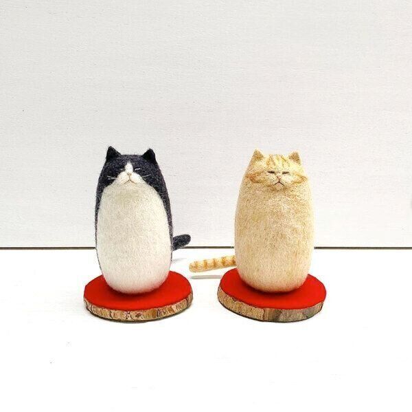 麻子さんの猫の羊毛フェルト作品