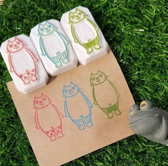 おなかメモ猫の消しゴムはんこ