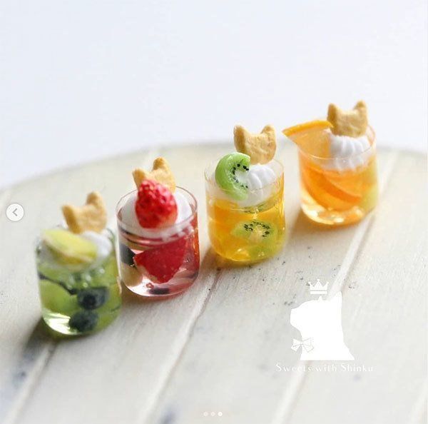 『Sweets with Shinku』の猫モチーフのミニチュア作品