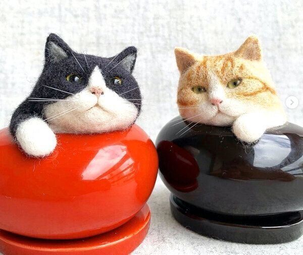 麻子さんの猫の羊毛フェルト作品