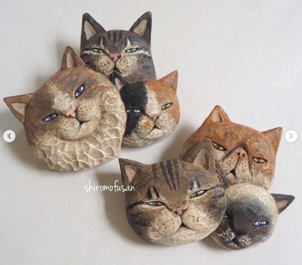しろもふさんの木彫り猫作品