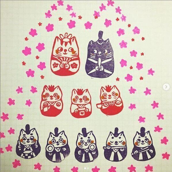おひなさま猫の消しゴムはんこ