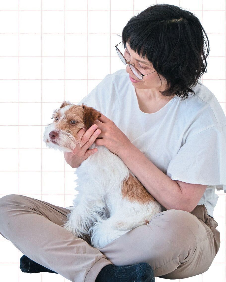 顔を保定される小型犬