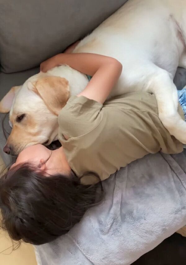 抱き合って眠る犬と女の子 お互い 自分のほうがお姉ちゃん だと思っている関係が微笑ましい いぬのきもちweb Magazine