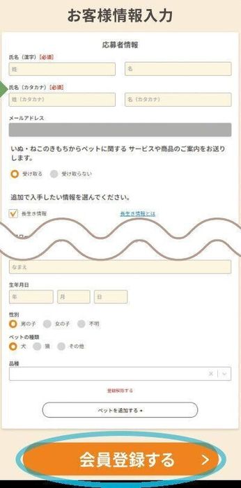 お客様情報入力