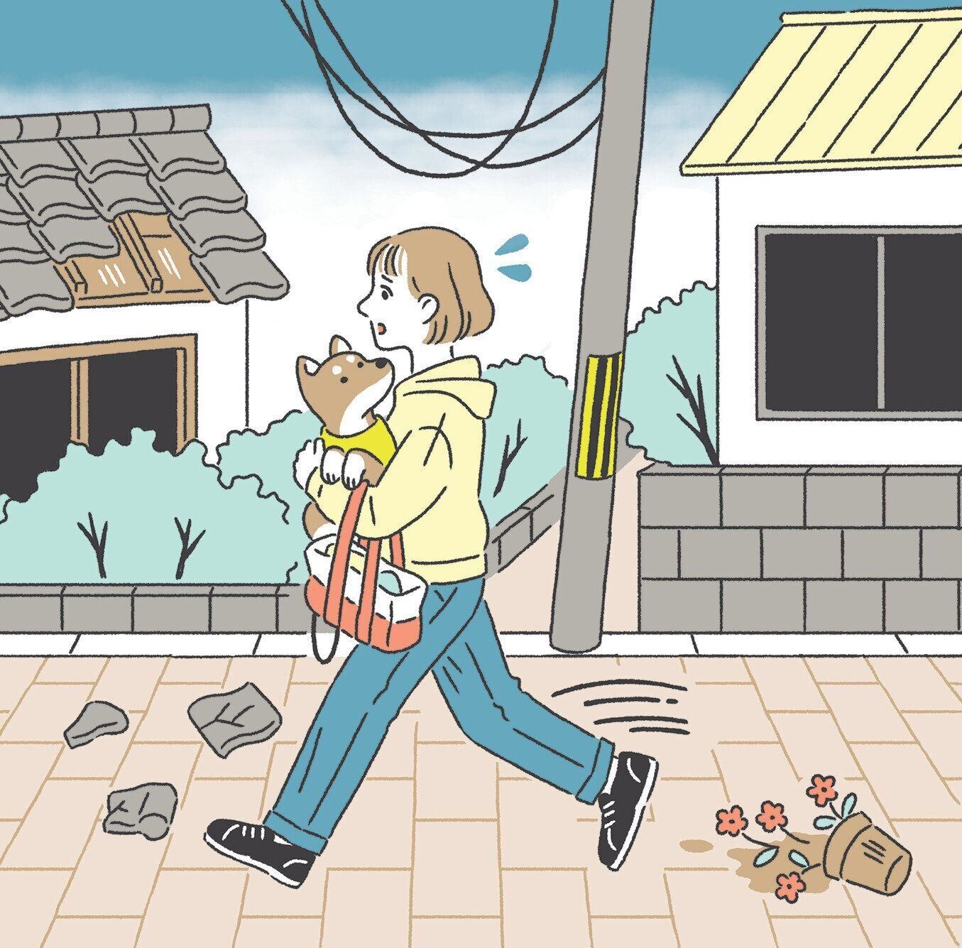 愛犬を抱っこして歩く飼い主