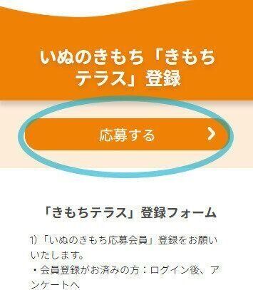 応募する画面