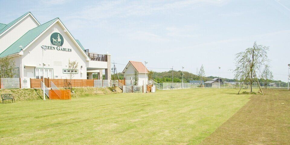 大空に包まれた芝生のドッグラン