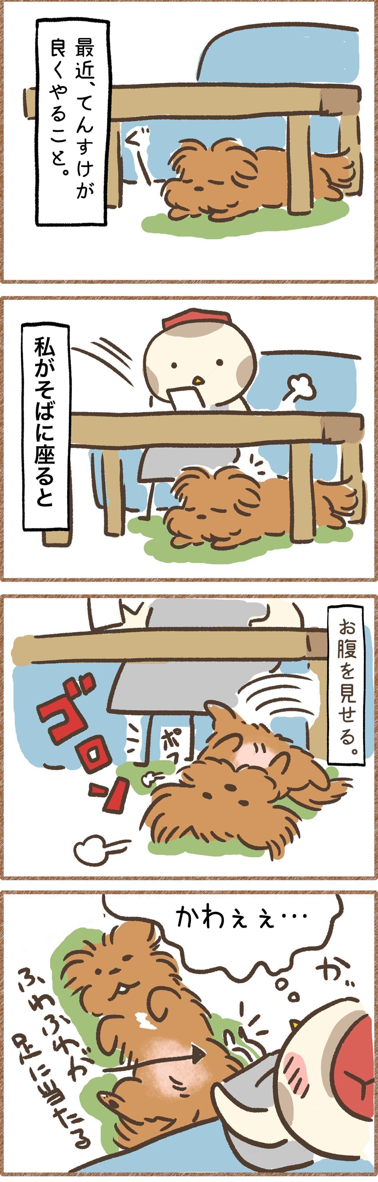 飼い主の足にくっつきたい犬のマンガ