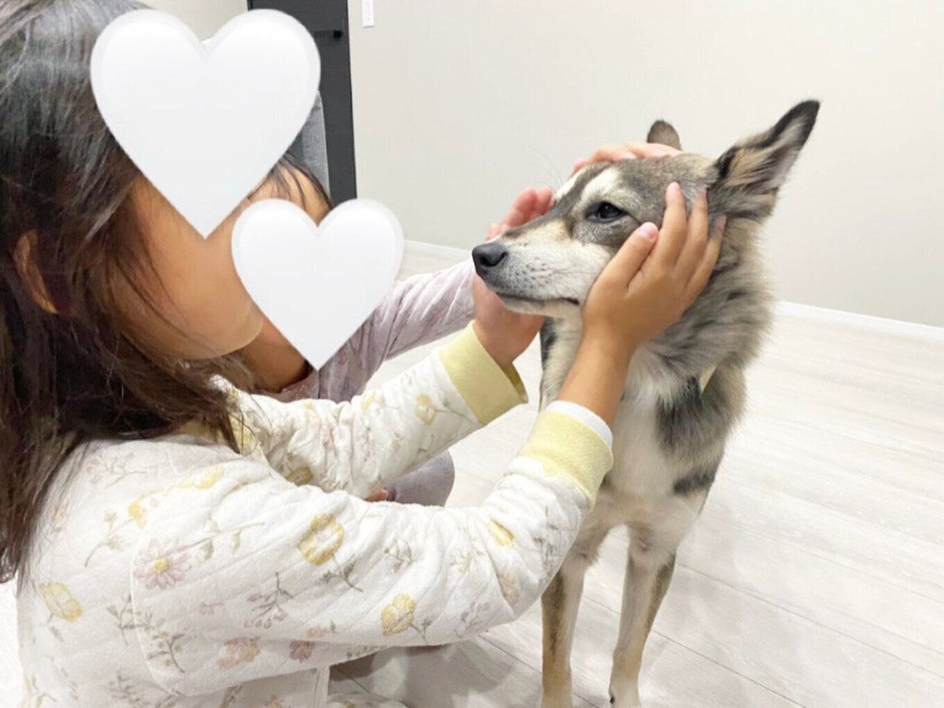 ララちゃんの顔に触れる娘さんたち。