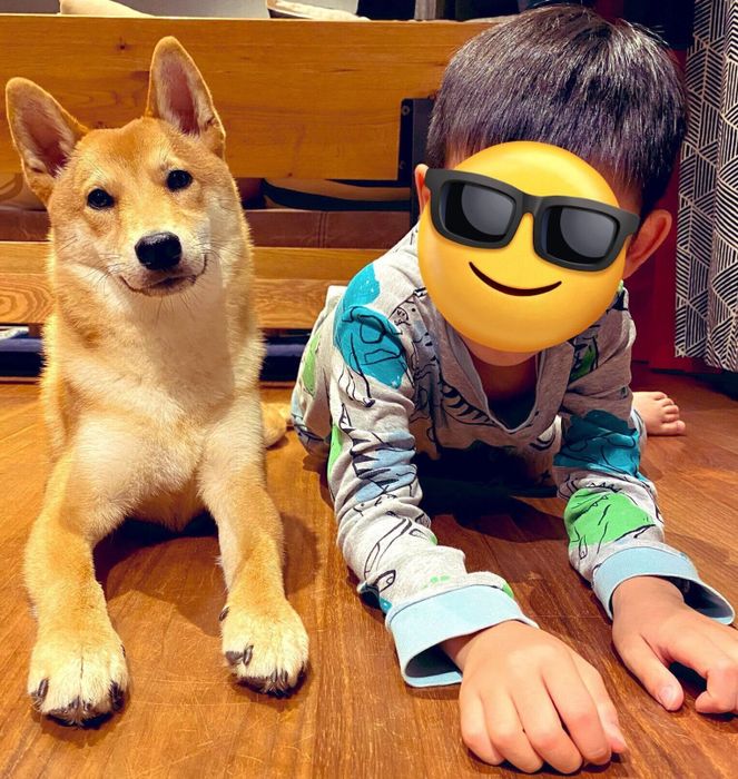 同じようなポーズをする晴くんと息子さん