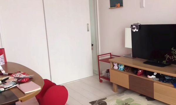 隙間から顔を覗かせるシベリアン・ハスキー