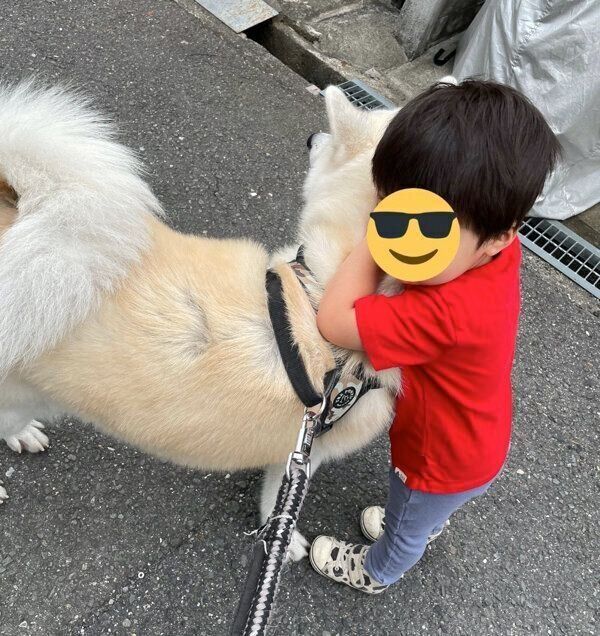 凛太郎くんにギュッと抱きつく息子さん