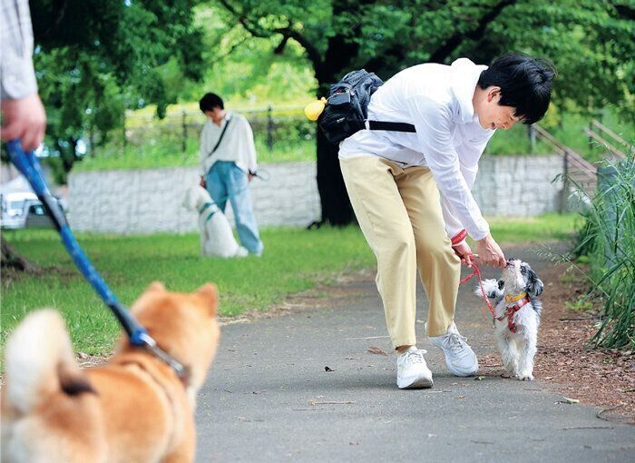 おやつをもらう犬