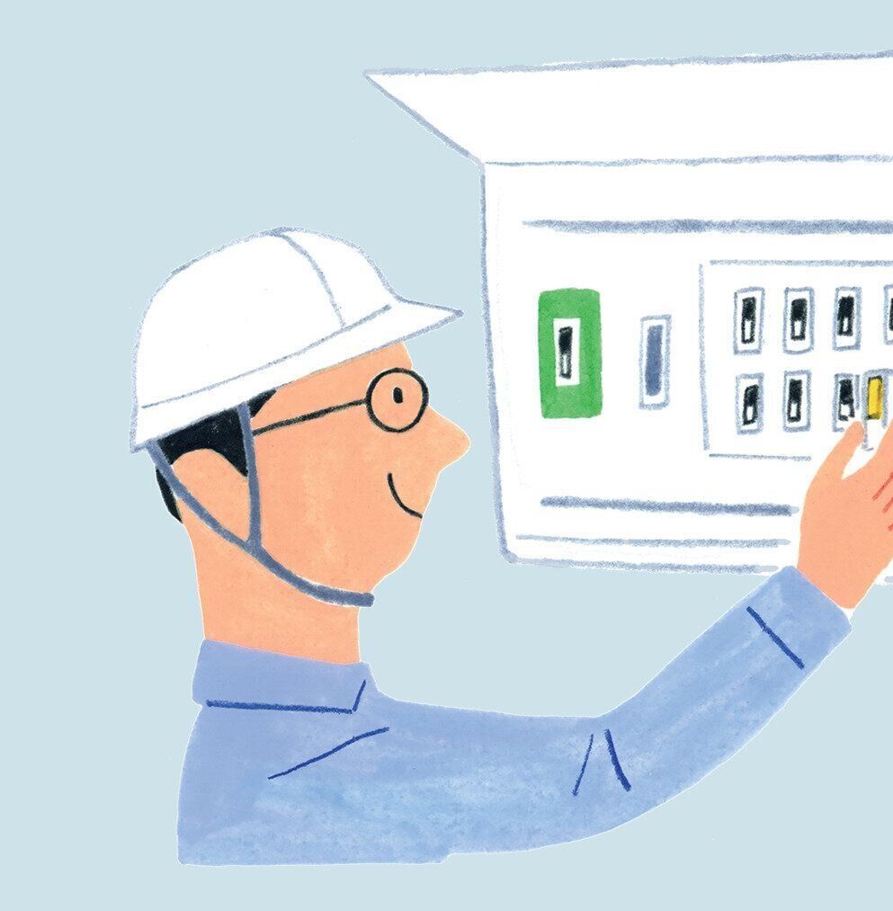 ブレーカーをチェックする人のイラスト
