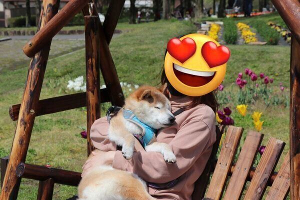 飼い主さんの腕の中で眠るテツくん