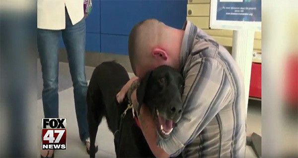 抱かれる軍用犬