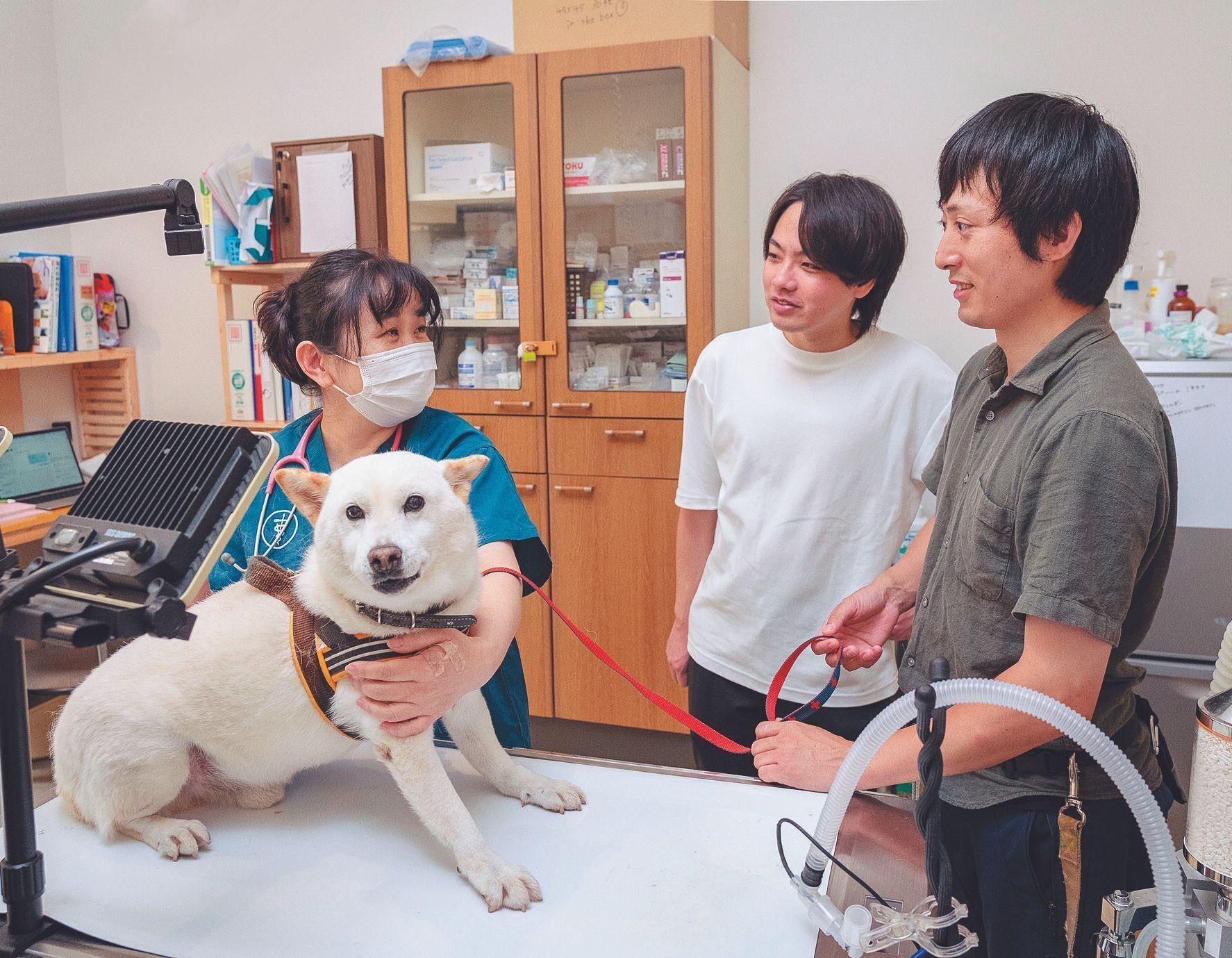 財団の専属獣医師、石川夕起子先生は緊急時の犬の診療や猫の避妊・去勢手術を毎日こなします。レオくんの健康チェックをしたところ「ちょっとダイエットが必要ね～！」とスタッフの庄司さんにアドバイス