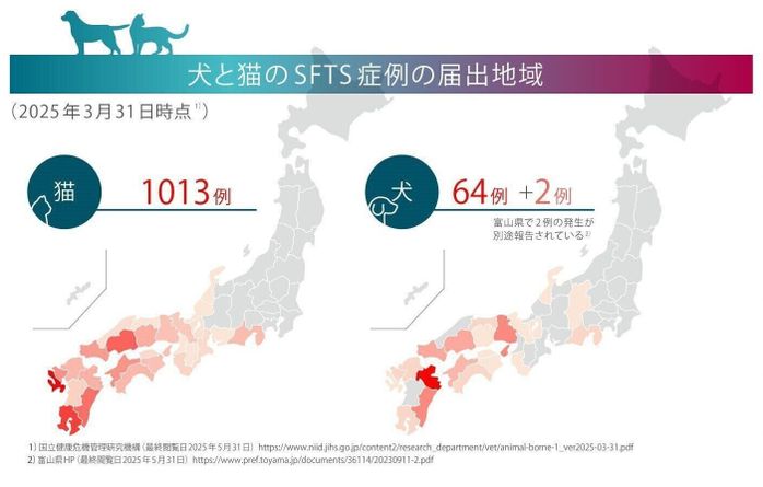 犬と猫のSFTS症例の届出地域