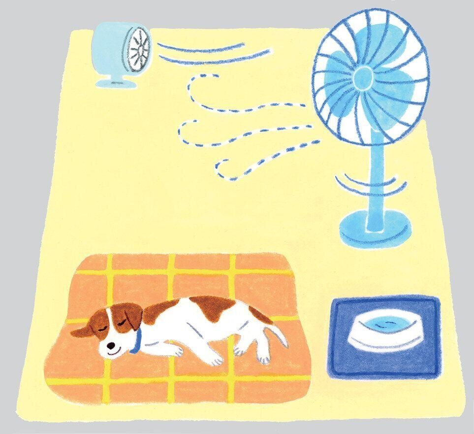 床でくつろぐ犬のイラスト