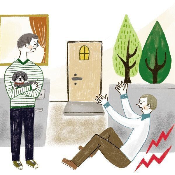 口論のはずみで、相手が尻もちをついた（イラスト／macco）